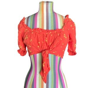 Free People Floral Print Orange Crop Top 0607